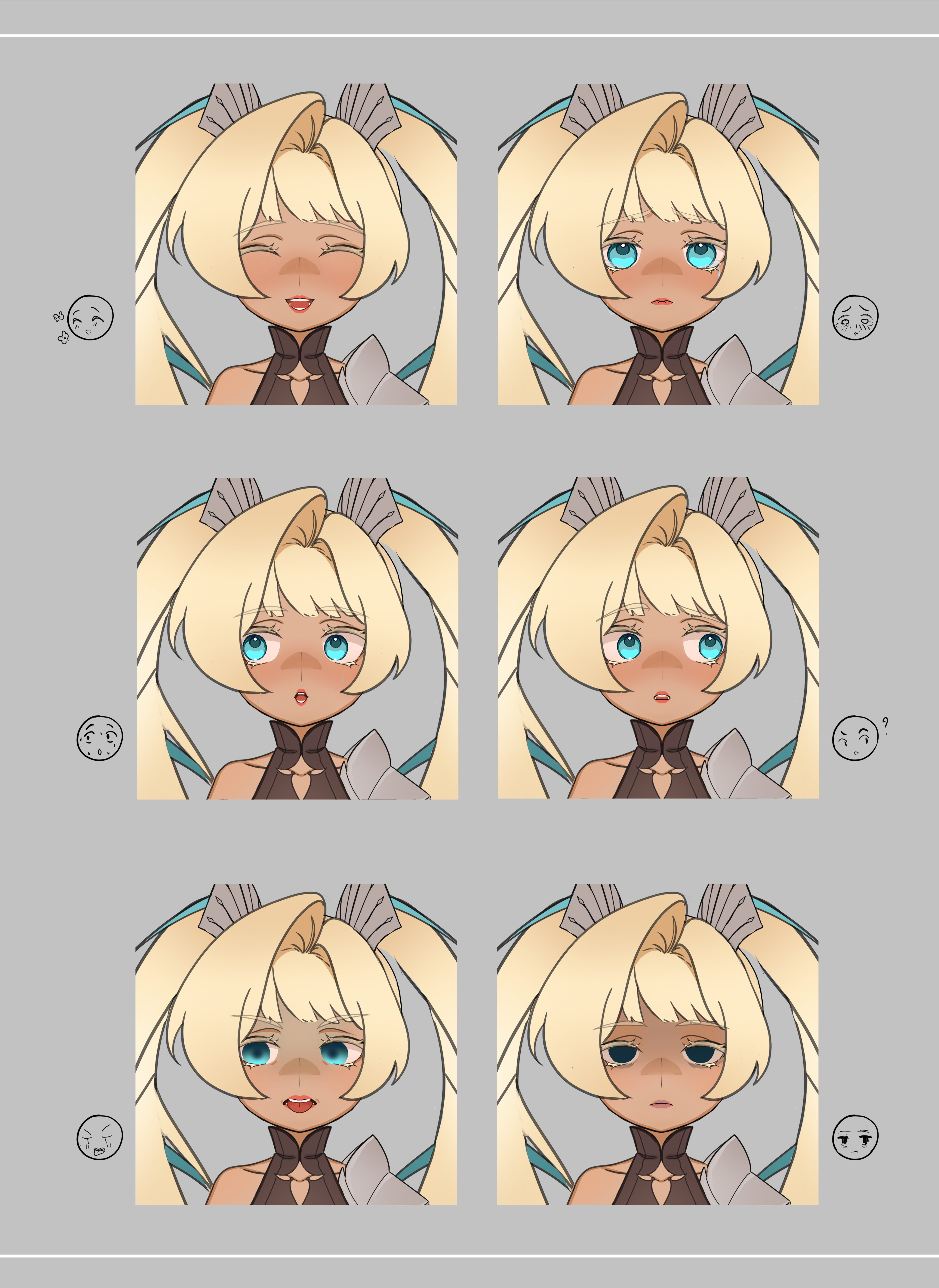 Planche d’expressions faciales par Lola